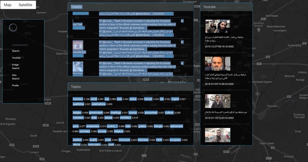 Heliospan NLP dashboard — OSINT and SOCMINT intelligence workspace